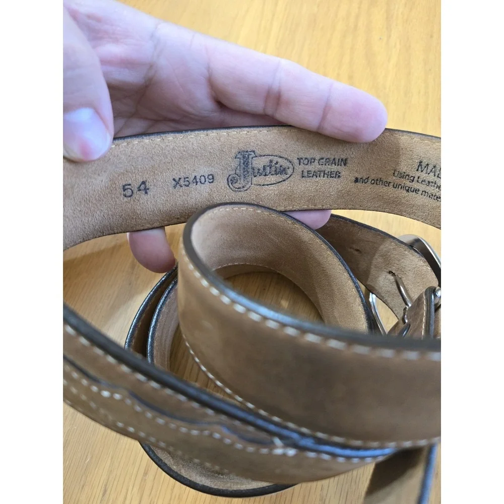 Justin Boots Mens Brown Leather Classic Western Belt Size 54 X5409 Top Grain USA